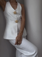 Odette Button-Detail Linen-Blend Set