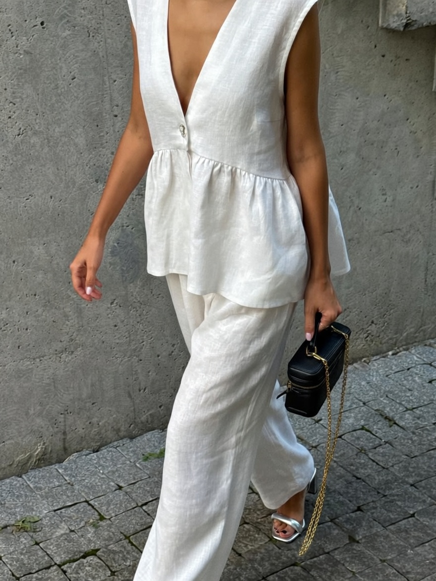 Gloria Linen-Blend Pants Set