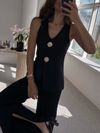 Odette Button-Detail Linen-Blend Set