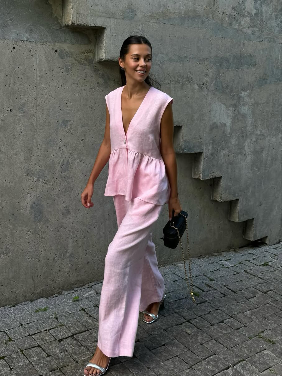 Gloria Linen-Blend Pants Set