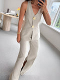 Odette Button-Detail Linen-Blend Set