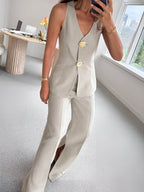 Odette Button-Detail Linen-Blend Set