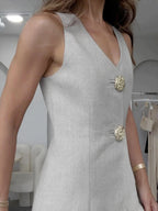 Odette Button-Detail Linen-Blend Set