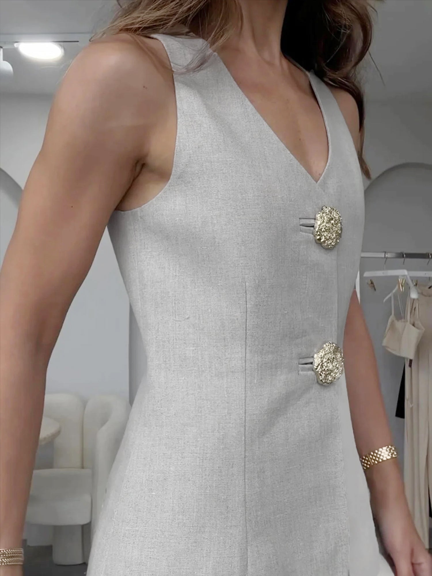 Odette Button-Detail Linen-Blend Set