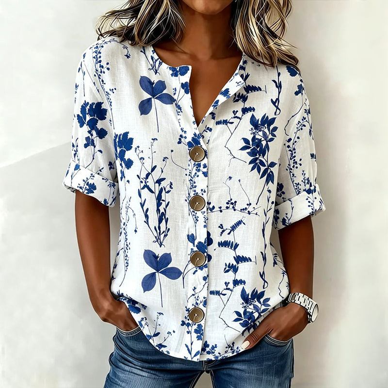 Laurel Leaf-Print Blouse