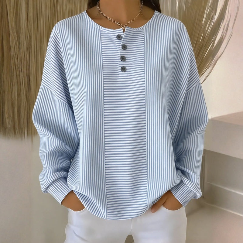 Blaire Striped Button-Neck Sweater