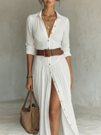 Elowen Pleated Linen-Blend Maxi Dress