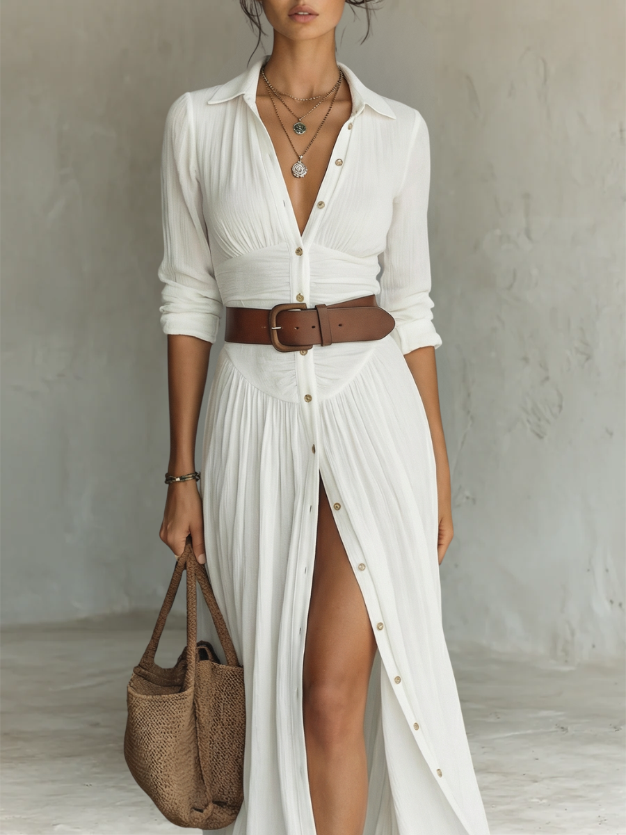Elowen Pleated Linen-Blend Maxi Dress