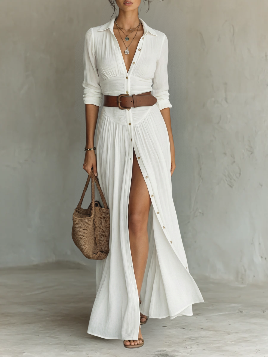 Elowen Pleated Linen-Blend Maxi Dress