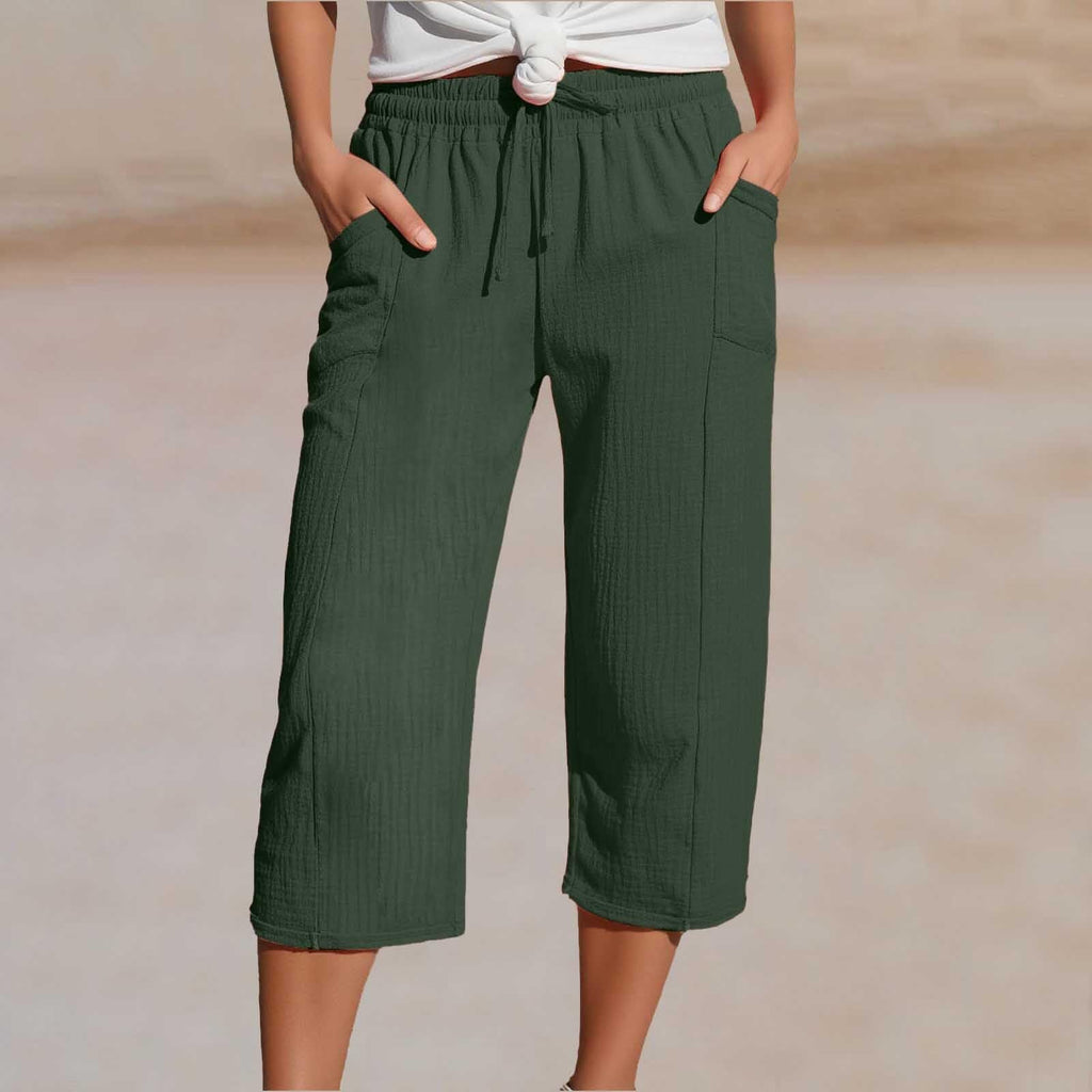 Ivy Pleated Linen-Blend Cropped Pants