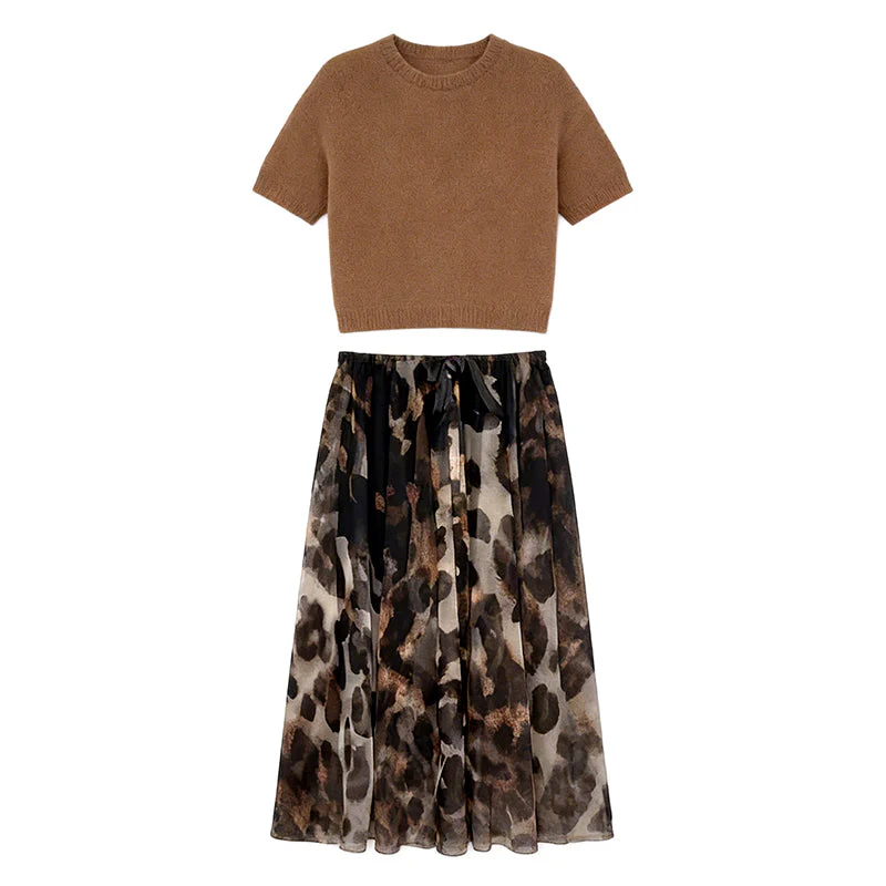 Leonie Knit Top & Leopard Skirt Set