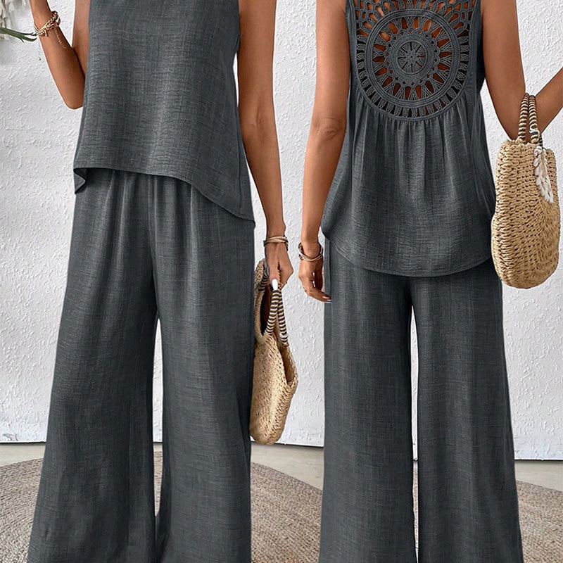 Sloane Crochet-Back Wide-Leg Set