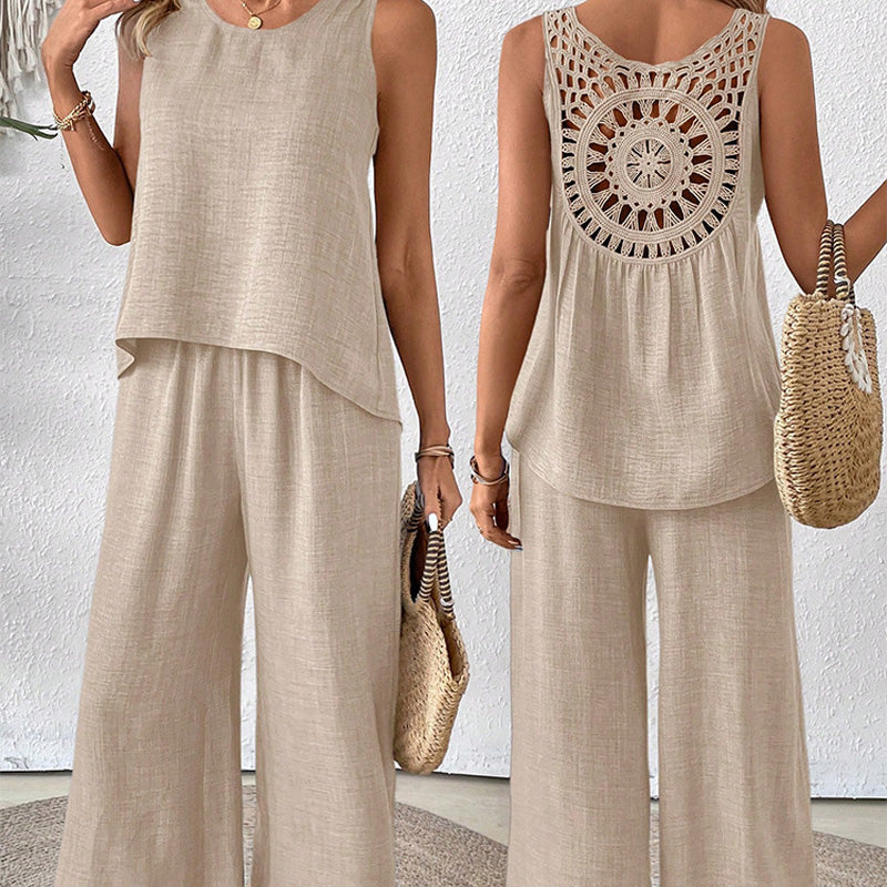 Sloane Crochet-Back Wide-Leg Set