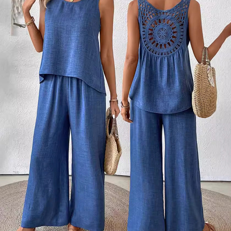 Sloane Crochet-Back Wide-Leg Set