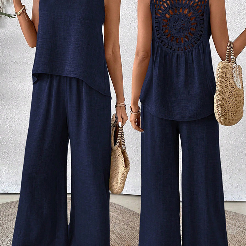 Sloane Crochet-Back Wide-Leg Set