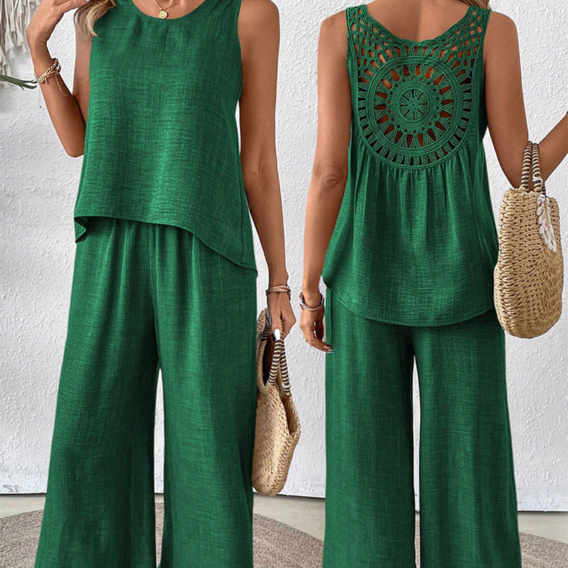 Sloane Crochet-Back Wide-Leg Set