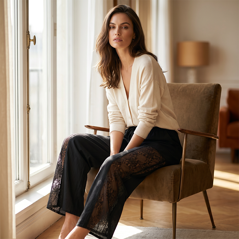 Elena Lace-Panel Wide-Leg Pants