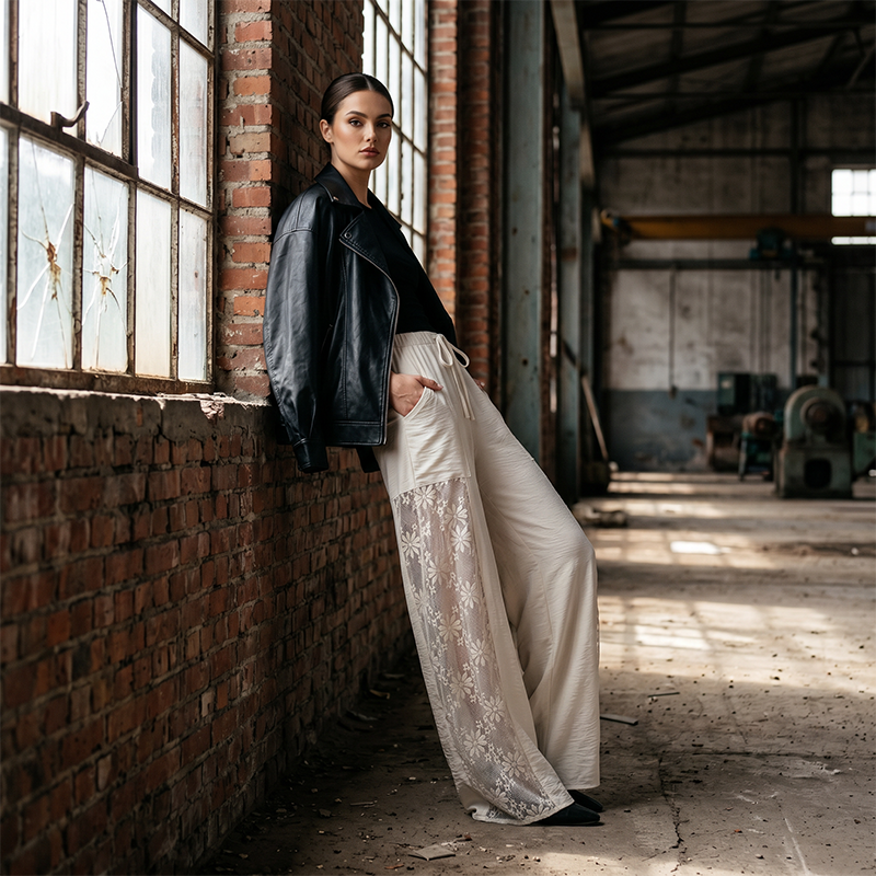 Elena Lace-Panel Wide-Leg Pants