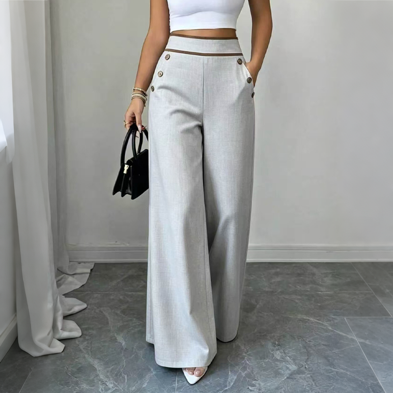 Elodie Contrast-Trim Wide-Leg Pants