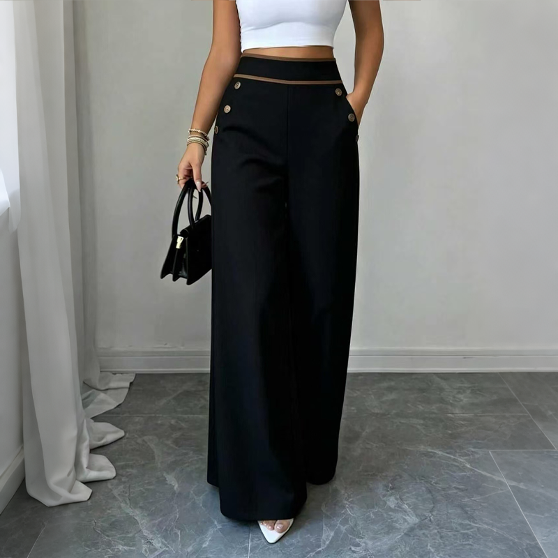 Elodie Contrast-Trim Wide-Leg Pants