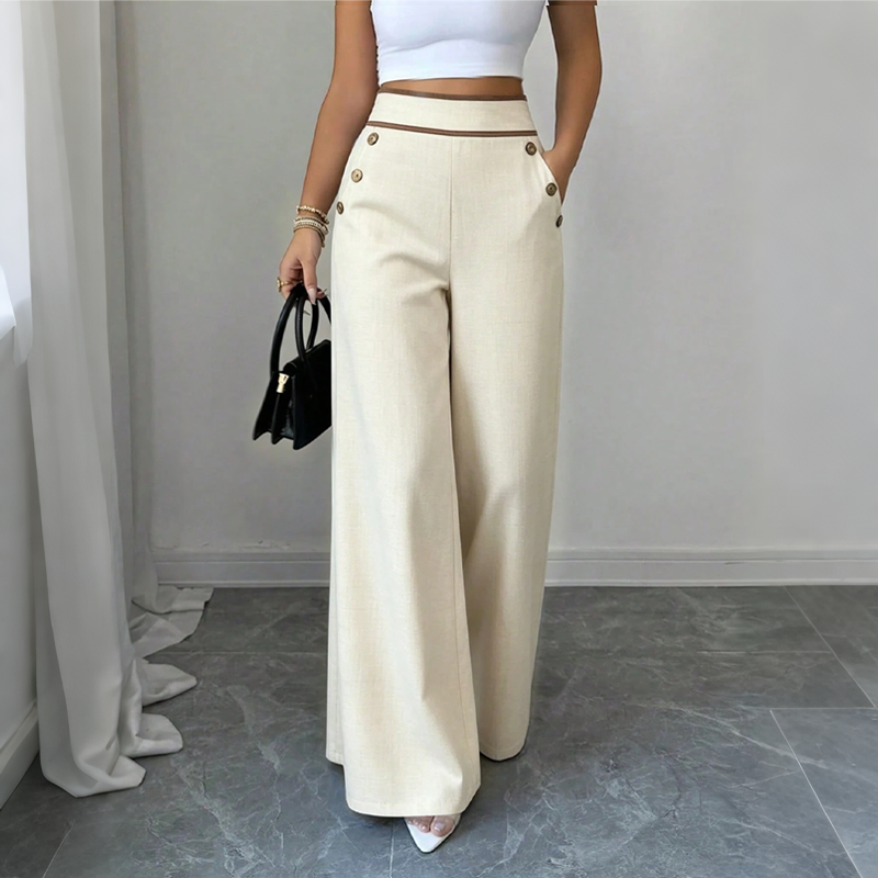 Elodie Contrast-Trim Wide-Leg Pants