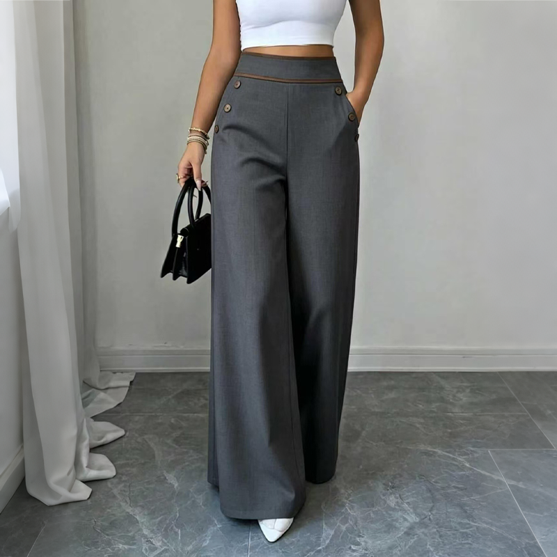 Elodie Contrast-Trim Wide-Leg Pants