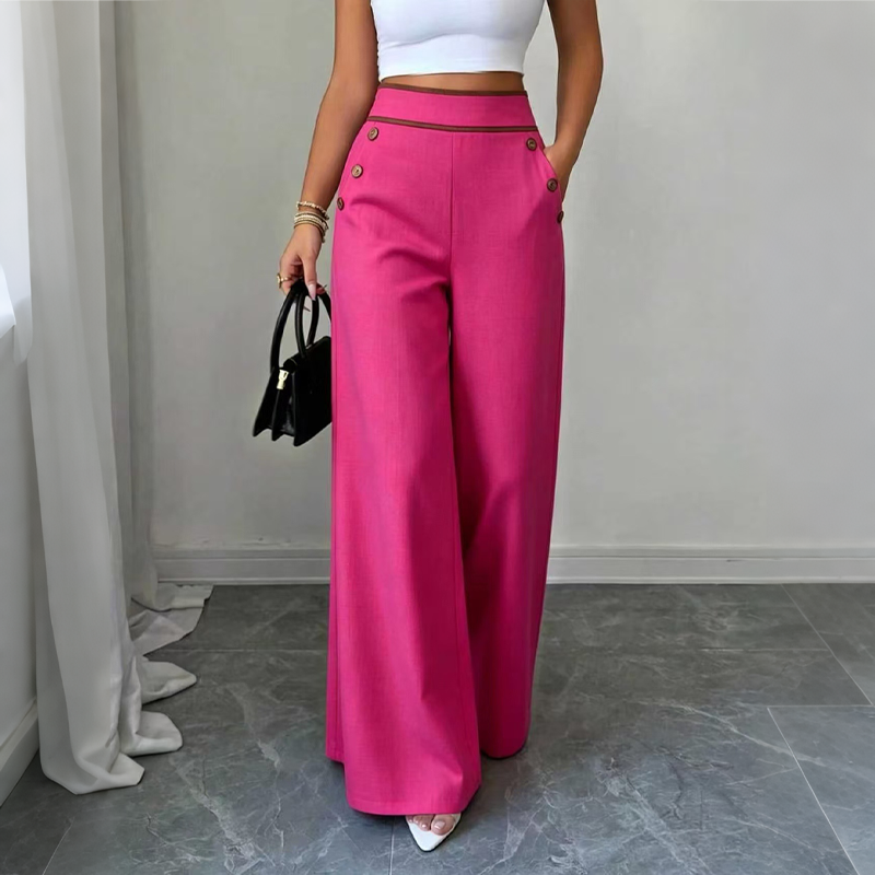 Elodie Contrast-Trim Wide-Leg Pants