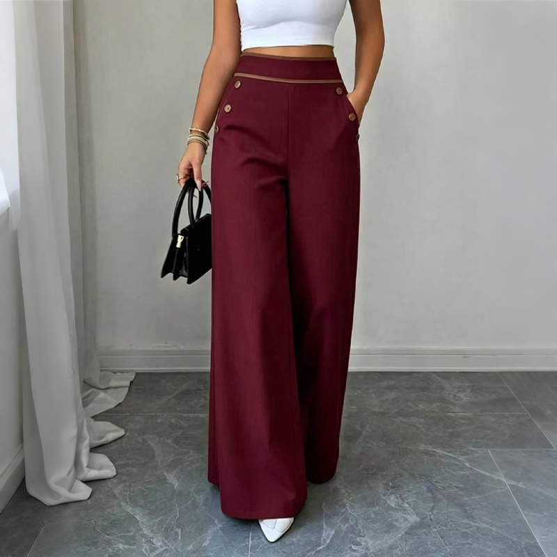Elodie Contrast-Trim Wide-Leg Pants