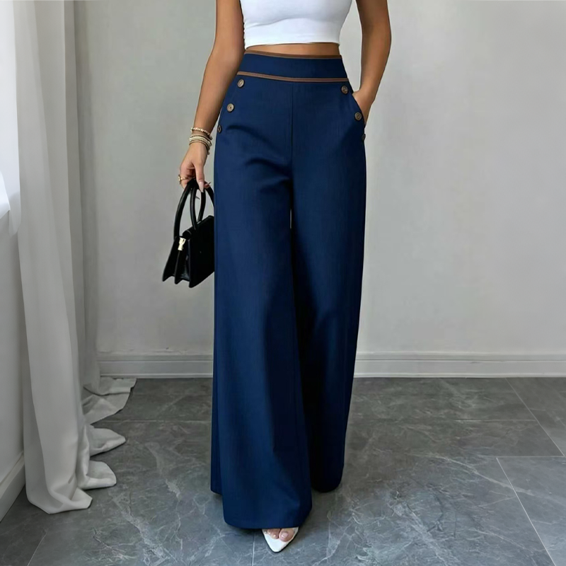 Elodie Contrast-Trim Wide-Leg Pants