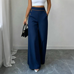 Elodie Contrast-Trim Wide-Leg Pants
