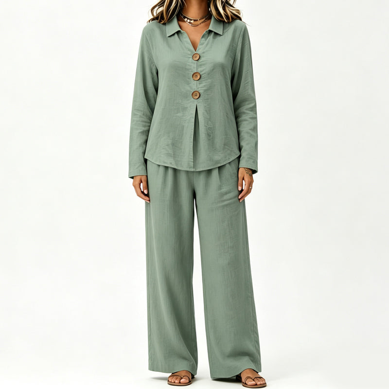 Evelyn Long-Sleeve Wide-Leg Set