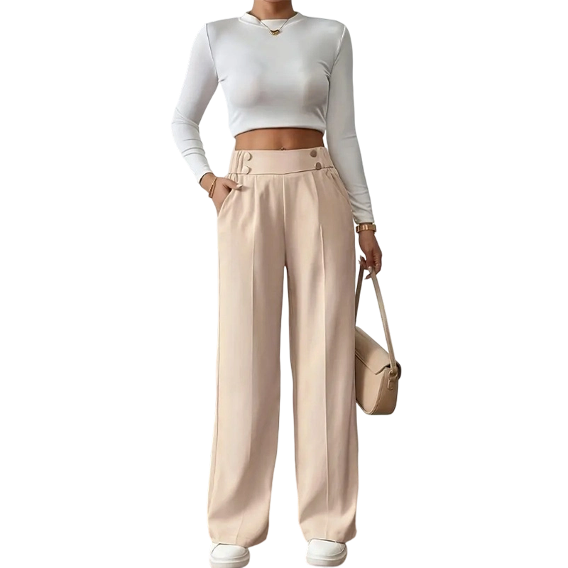 Camille Button-Waist Wide-Leg Pants