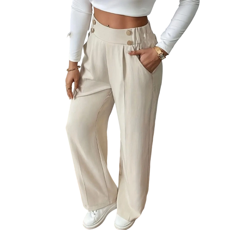 Camille Button-Waist Wide-Leg Pants