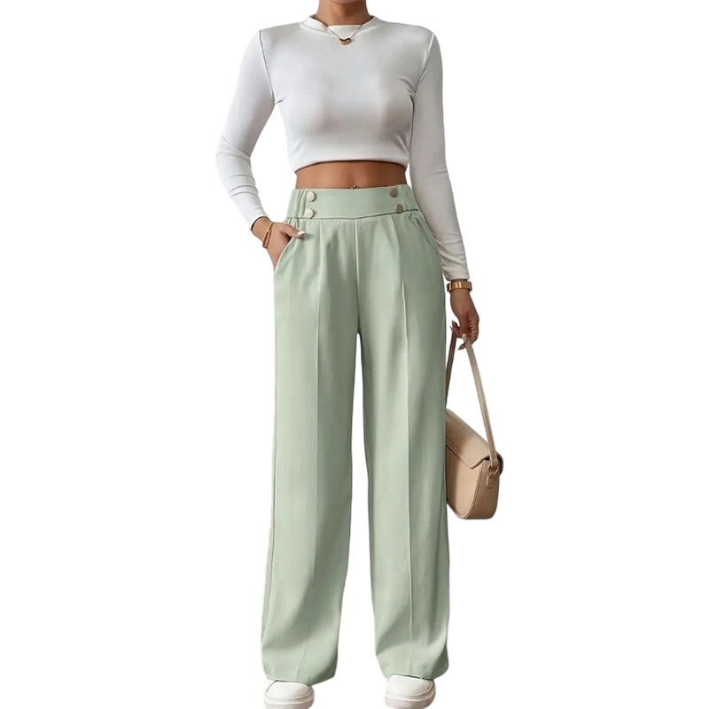 Camille Button-Waist Wide-Leg Pants