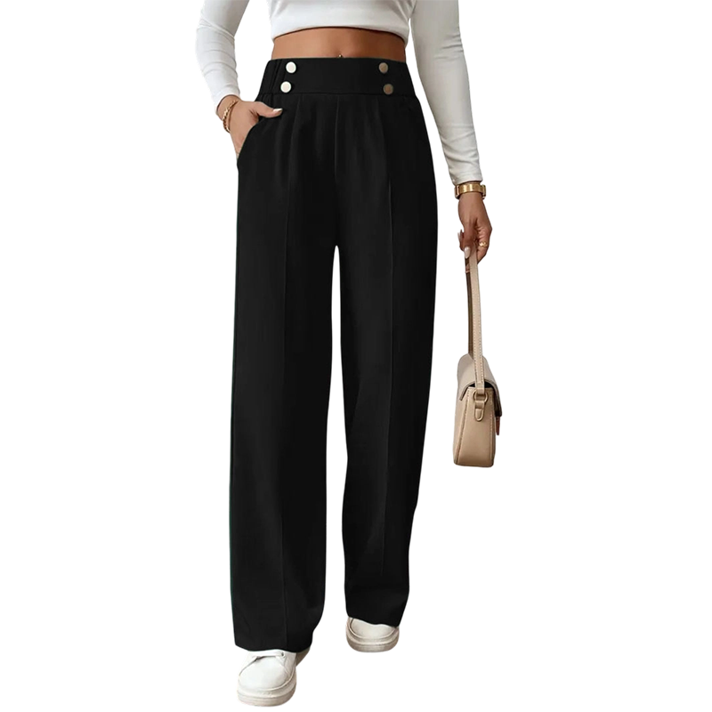 Camille Button-Waist Wide-Leg Pants