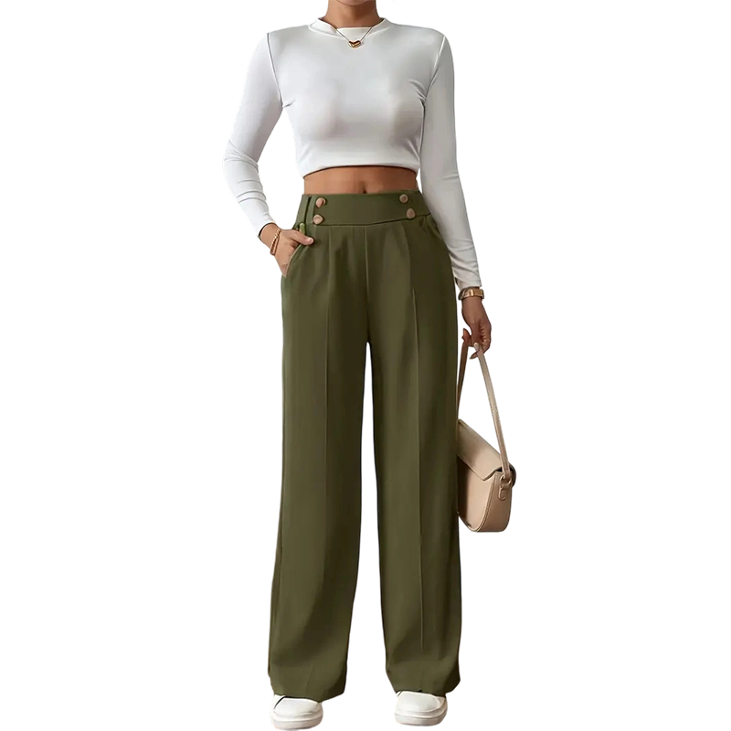 Camille Button-Waist Wide-Leg Pants
