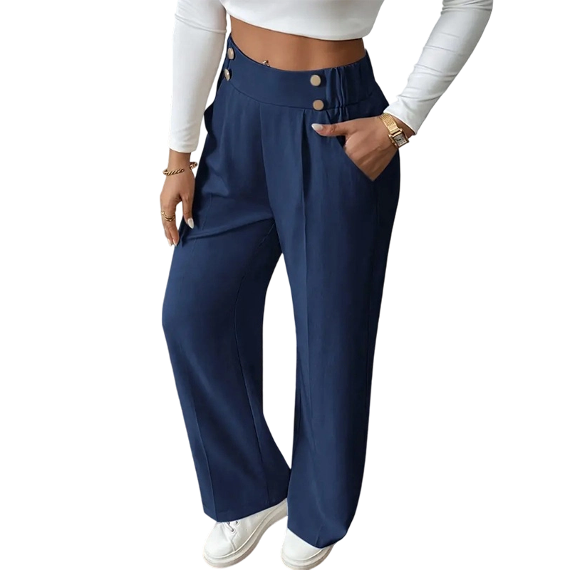 Camille Button-Waist Wide-Leg Pants