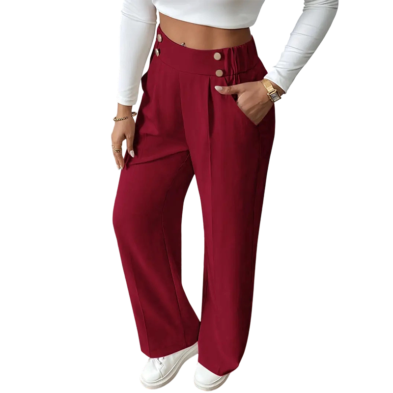Camille Button-Waist Wide-Leg Pants