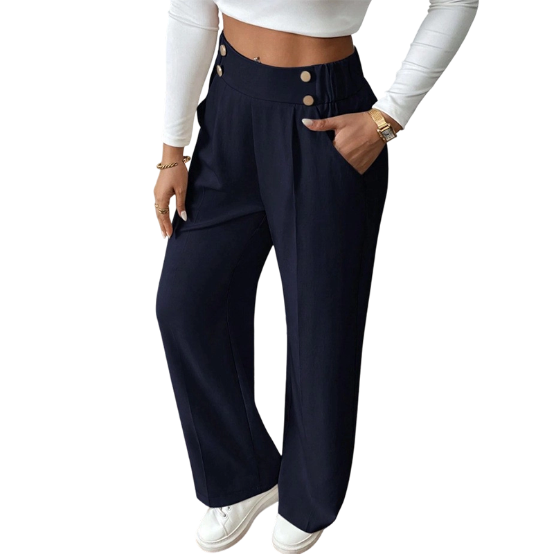 Camille Button-Waist Wide-Leg Pants
