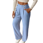 Camille Button-Waist Wide-Leg Pants