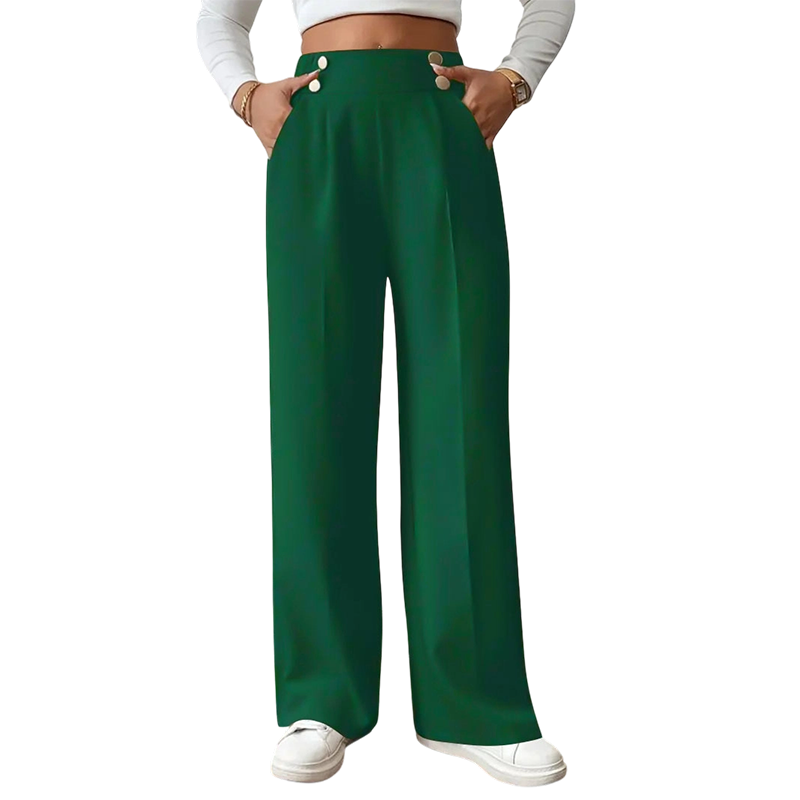 Camille Button-Waist Wide-Leg Pants