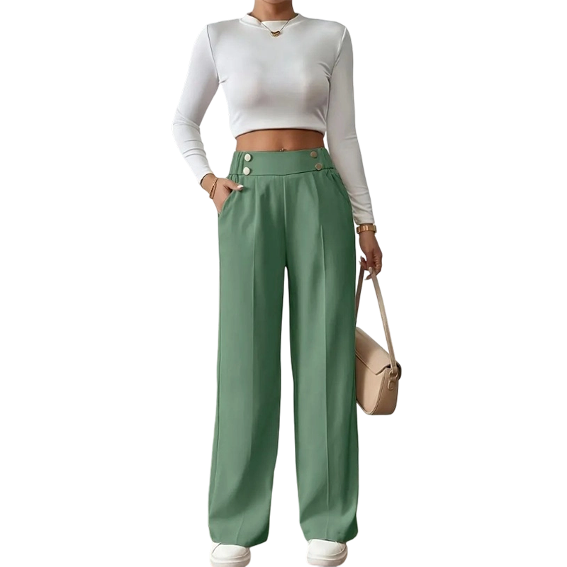 Camille Button-Waist Wide-Leg Pants