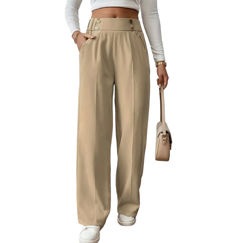 Camille Button-Waist Wide-Leg Pants